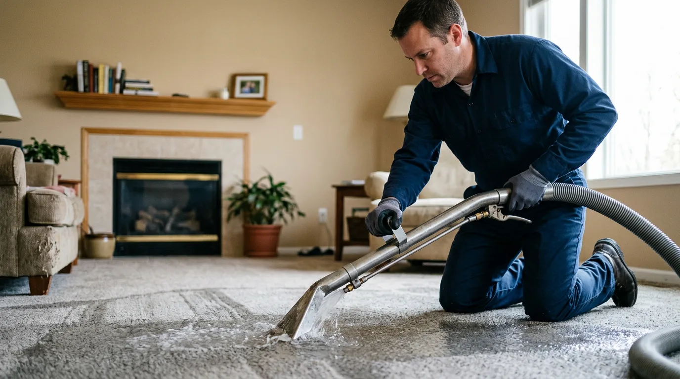 Water damage restoration technician working near Packwaukee, WI